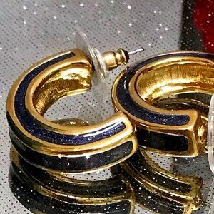 Vintage Half Moon Enamel Gold Tone Stud Hoops